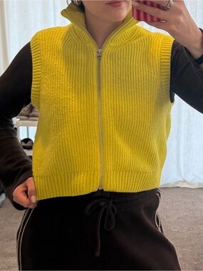 Weekday Neon Yellow Ribbed Zip-Up Vest